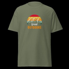 Great Outdoors Retro Dağ Manzara Kamp Doğa Baskılı Unisex Pamuklu Tişört
