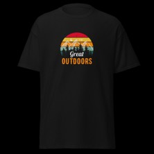 Great Outdoors Retro Dağ Manzara Kamp Doğa Baskılı Unisex Pamuklu Tişört