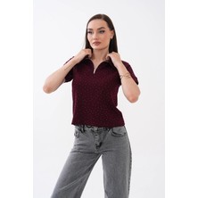 Mega Life Yarım Fermuarlı Taşlı Kristal Kısa Kol T-Shirt