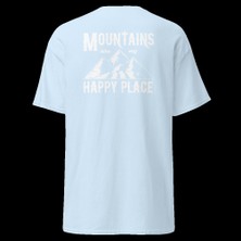 Mountains Are My Happy Place Dağcı Doğa Kamp Baskılı Unisex Pamuklu Tişört