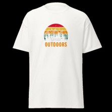 Great Outdoors Retro Dağ Manzara Kamp Doğa Baskılı Unisex Pamuklu Tişört
