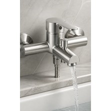 İsaoğlu Yapı Mat Krom Banyo Bataryası Pirinç Malzeme Inox Leke ve Iz Bırakmaz Banyo Duş Armatürü