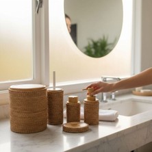 UltraMint Jüt Kaplama 5 Parça Banyo Seti, Çöp Kovası, Sabunluk, Diş Fırçalık, Natural