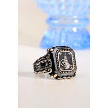 Innuendo Jewelry 925 Ayar Gümüş Siyah Zeminli Osmanlı Tuğralı Erkek Yüzük