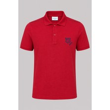 Piero Perla Kontür Jaguar Nakış Detaylı Slim Fit Erkek Polo Yaka Kırmızı T-Shirt