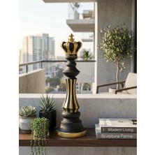 Mirsa Global Modern Dekoratif Satranç Şah Biblo Siyah Gold Obje Salon, Ofis, Yatak Odası