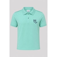 Piero Perla Kontür Jaguar Nakış Detaylı Slim Fit Erkek Polo Yaka Açık Yeşil T-Shirt