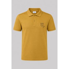 Piero Perla Kontür Jaguar Nakış Detaylı Slim Fit Erkek Polo Yaka Hardal T-Shirt