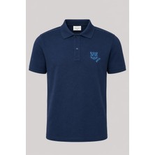 Piero Perla Kontür Jaguar Nakış Detaylı Slim Fit Erkek Polo Yaka Lacivert T-Shirt