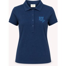 Piero Perla Kontür Jaguar Nakış Detaylı Slim Fit Kadın Lacivert Polo Yaka T-Shirt