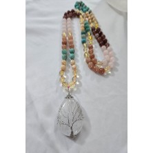 c-bhadu naturel Kristal Kuvars Uçlu 108 Li Mala Doğaltaş Kolye (Sitrin, Amazonit, Pembe Kuvars,esmer , Güneş Taşı, Çilek Kuvars )