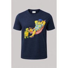 Piero Perla Jaguar Baskı Detaylı Bisiklet Yaka Regular Fit Erkek Lacivert T-Shirt