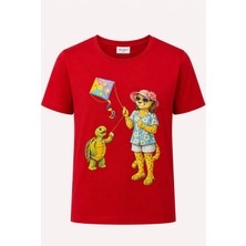 Piero Perla Jaguar Baskı Detaylı Bisiklet Yaka Slim Fit Kadın Kırmızı T-Shirt