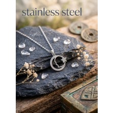 Stainless Steel 316L Çelik Zincir Gümüş Renk Zirkon Taşlı Ay Yıldız Simgeli Atatürk Kolye