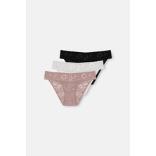 Suwen 3'lü Dantelli Normal Bel Slip Külot