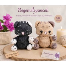 Carmelina 2'li Krem ve Siyah Kedi Örgü Oyuncaklar, Amigurimi