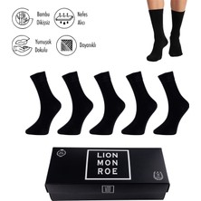 Lion Monroe Saf Bambu Erkek Soket Uzun Düz Siyah Çorap Dikişsiz Premium Kutulu 5'li L5952AZNB Bamboo Pure