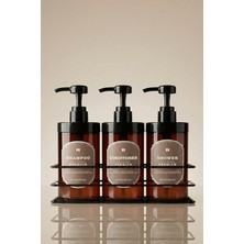UltraMint 3’lü Metal Standlı Amber Sıvı Sabunluk Seti, 400 Ml, Şampuan, Duş Jeli, Saç Kremi