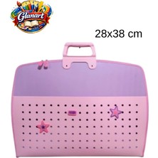 Glanart Fermuarlı 25X35 Resim Çantası, Proje Çantası Delikli Model  Su Geçirmez  (28X38 Cm) Pembeye Mor