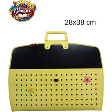 Glanart Fermuarlı 25X35 Resim Çantası, Proje Çantası Delikli Model  Su Geçirmez  (28X38 Cm) Sarıya Siyah
