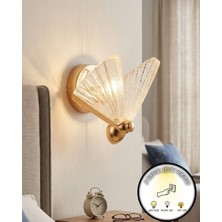 Bella Lighting Gold Sarı Kelebek Tasarım Sabit Aplik Duvar Dekorasyonu 3 Renk Ledli Pilli Değildir Elektrikli Yatak Odası