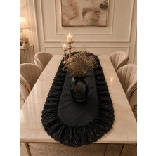 Nurgita Home Fistolu Fırfırlı Duck Keten Siyah Runner & Dekoratif Masa Örtüsü ( 45X 115 cm )