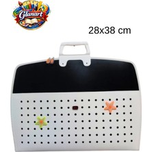 Glanart Fermuarlı 25X35 Resim Çantası, Proje Çantası Delikli Model  Su Geçirmez  (28X38 Cm) Beyaza Siyah