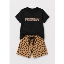 Yiğit Butik Kız Çocuk Leopar Desenli Şortlu Yazlık Takım