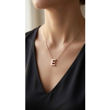 Stainles Steel Minimal E Harf Gold Çelik Kolye