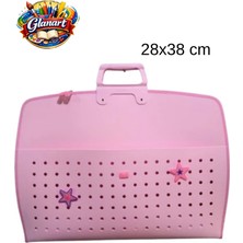 Glanart Fermuarlı 25X35 Resim Çantası, Proje Çantası Delikli Model  Su Geçirmez  (28X38 Cm)  Pembe