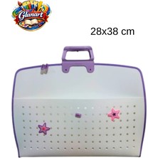 Glanart Fermuarlı 25X35 Resim Çantası, Proje Çantası Delikli Model  Su Geçirmez  (28X38 Cm) Morlu Beyaz
