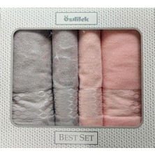 Özdilek 4 Parça Best Set -Elissa Gri Pudra- Hamam Seti, Havlu Seti