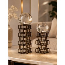 Sleep Nova Infinity Sphere Dekoratif Metal Küre Biblo Seti Siyah Modern Salon Konsol Ofis Dekoru 2'li