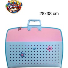 Glanart Fermuarlı 25X35 Resim Çantası, Proje Çantası Delikli Model  Su Geçirmez  (28X38 Cm) Maviye Pembe