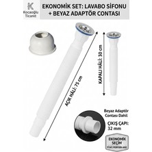 Kocaoğlu Ekonomik Lavabo ve Evye Sifonu 75 cm Ağızlı Körüklü Set Adaptör Conta Hediyeli