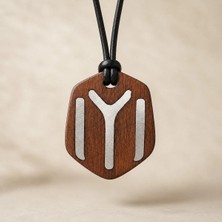 Tamgacrafts El Yapımı Kayı Boyu Iyi Sembol Kolye, Çift Taraflı Metal Döküm Detaylı Ahşap Gövde, Ayarlanabilir Deri Ipli 35X42 mm