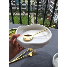 Qualitev 1 Adet Porselen Kıvrımlı Fırın Kabı Sunum Tabak Meze Salata Tabağı 19 cm Asimetrik