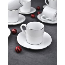 Qualitev 6 Kişilik Porselen Silver Yaldızlı Kahve Fincanı Takımı Gümüş Fincan Seti 90 ml 12 Parça
