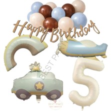 Best Parti Happy Bırthday Yazılı Retro Renkler Doğum Günü Balon Seti Yaş-5