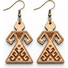 Tamgacrafts Eli Belinde Motifli Küpe - Anatolian Heritage Etnik Türk Ahşap Hafif Tasarım - 6 cm Lazer Kesim