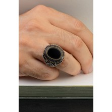 Innuendo Jewelry 925 Ayar Gümüş Siyah Oniks Taşlı Klasik Erkek Yüzük