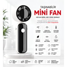 Dexmon Taşınabilir Mini Fan Şarjlı Askılı El Vantilatörü 3 Kademeli Sessiz Güçlü Serinletici Soğutucu Type-C Şarjlı