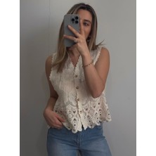 alis boutique brode ışlemeli dantel detaylı premium yelek