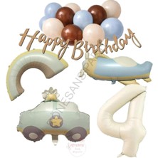 Rönesans Parti Happy Bırthday Yazılı Retro Renkler Doğum Günü Balon Seti Yaş-4