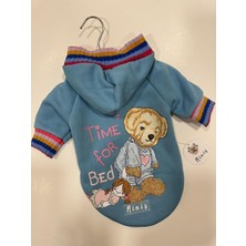 Miniş Pet Butik Mavi Ayıcıklı Renkli Ribanalı Kapşonlu Kedi Köpek Sweatshirt
