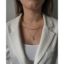 Incili Zincirli Gold Boyun Kelepçe
