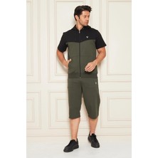 Trendhill Erkek Pamuklu Kapüşonlu Kapri Takım Siyah / Haki 7501-S.H.