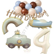 Best Parti Happy Bırthday Yazılı Retro Renkler Doğum Günü Balon Seti Yaş-4