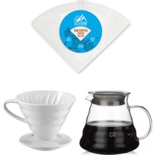 Vestron Kahve Demleme Tanışma Seti V60 Seramik|cam SÜRAHI|V60 Kağıt|3lu Set