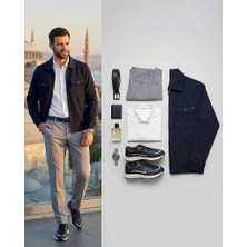 Beystil Erkek Lacivert Slim Fit Gömlek Yaka Fermuarlı Hırka 2442